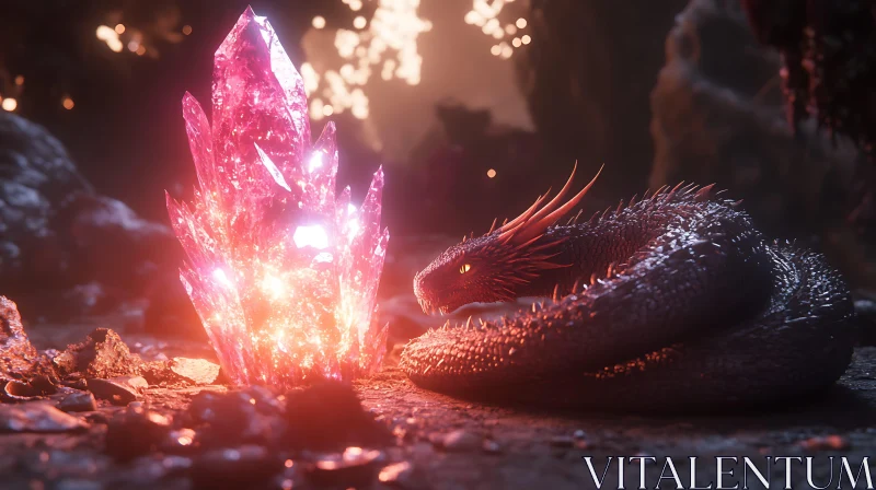 Mystical Dragon guarding Crystal AI Image