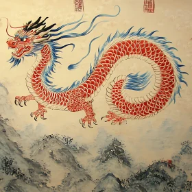 Ancient Dragon Art: Red and Blue Majesty