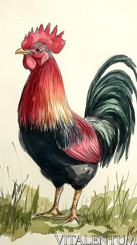 Colorful Rooster Painting AI Image