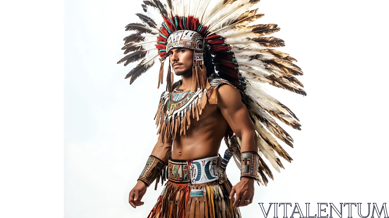 Man in Traditional Feathered Headdress AI Image