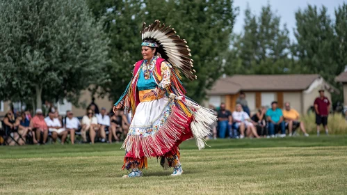 Woman Dancing in Native American Regalia