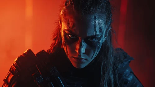 Intense Female Warrior with Face Paint