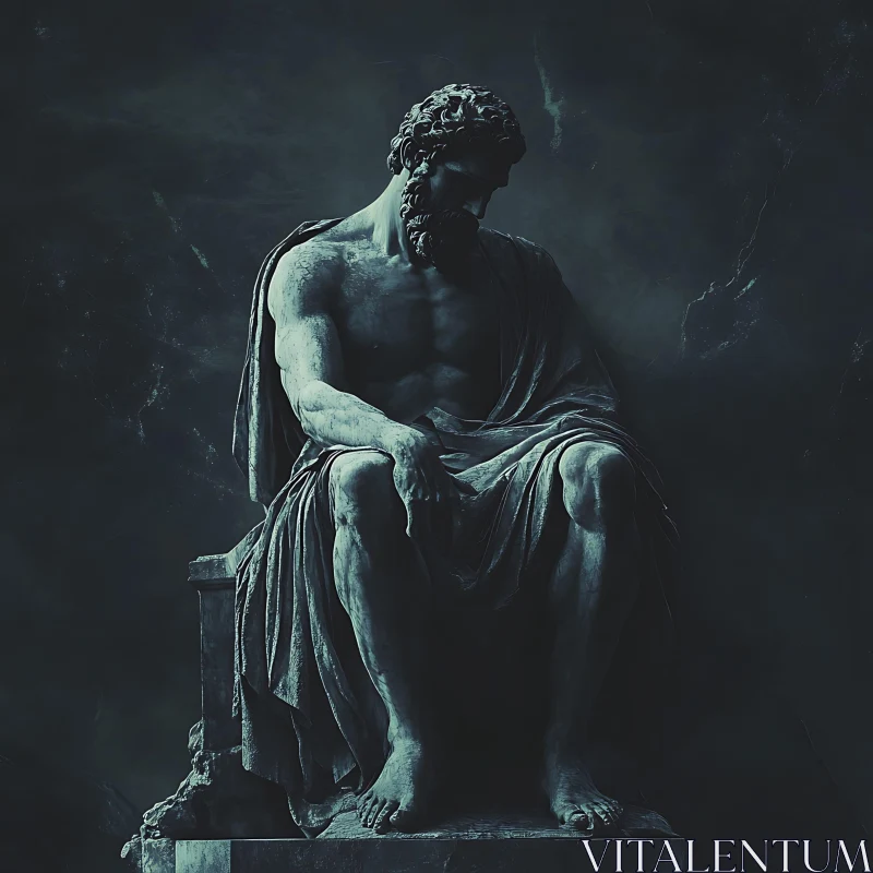 Seated Man Statue in Contemplation AI Image