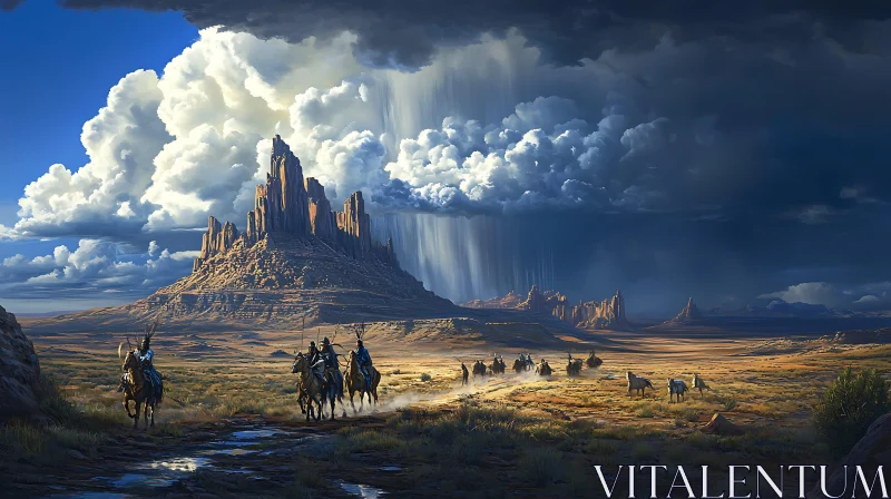 Native Americans on Horseback in Desert AI Image