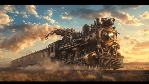 Old Locomotive Amidst a Serene Landscape