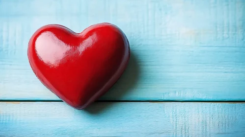 Red Heart on Painted Blue Wood