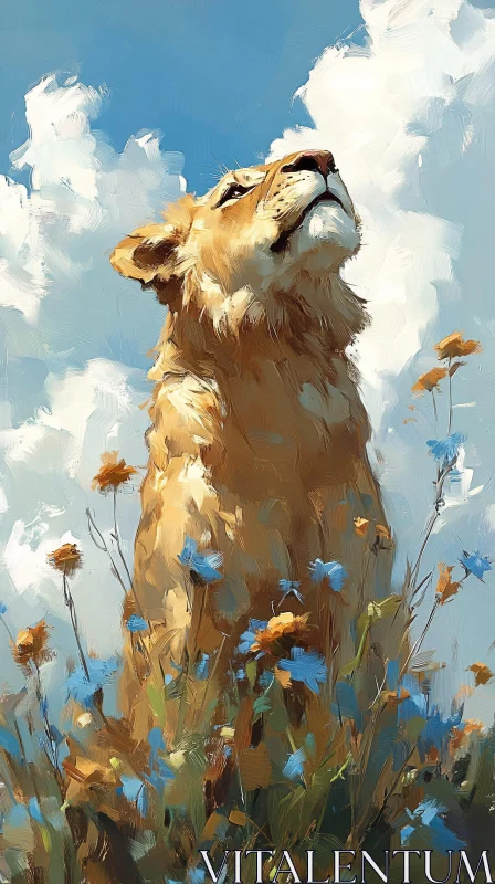 Lioness Among Wildflowers AI Image