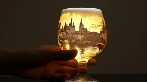 Golden Cityscape in Glass