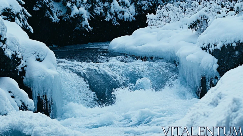 AI ART Icy Waterfall in a Snowy Landscape