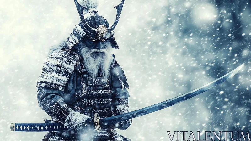 AI ART Snowy Samurai Battle Stance