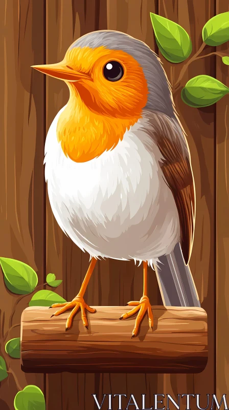 Stylized Robin on Branch AI Image