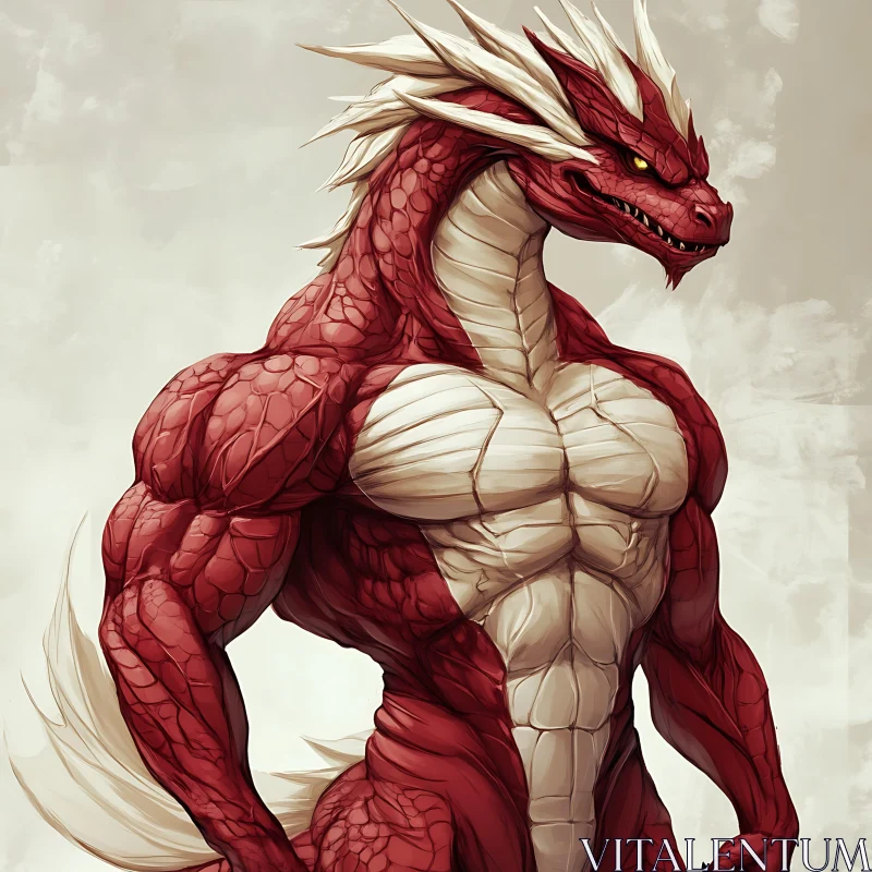 AI ART Crimson Dragon with Muscular Build