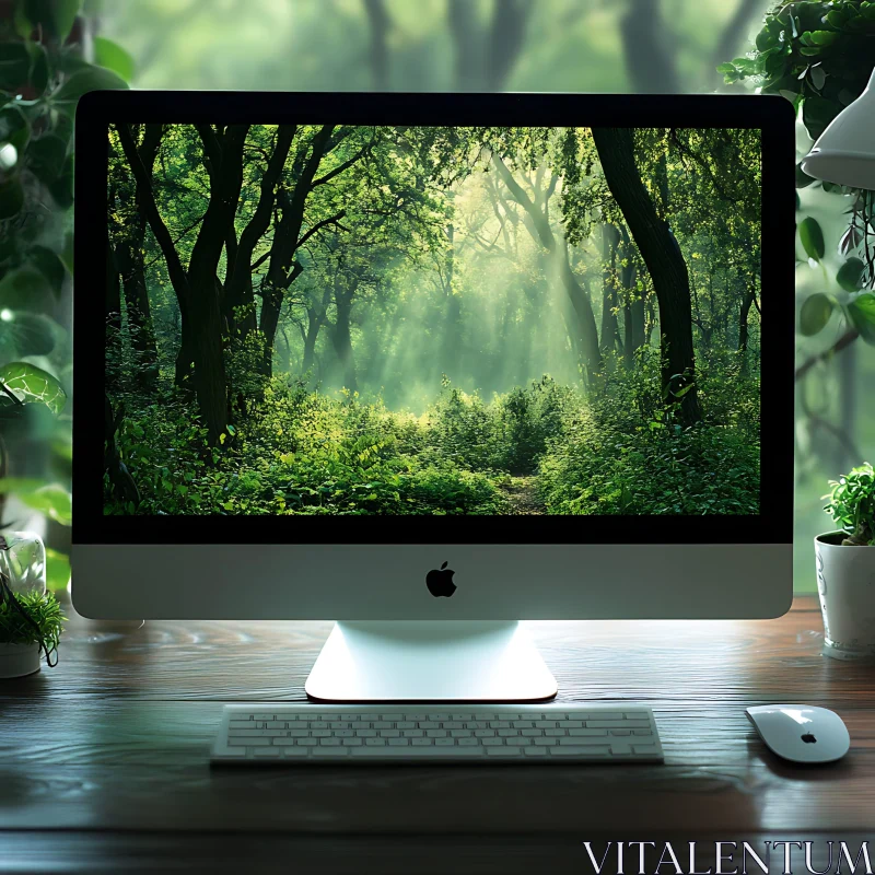 Forest Scenery on Computer Screen AI Image