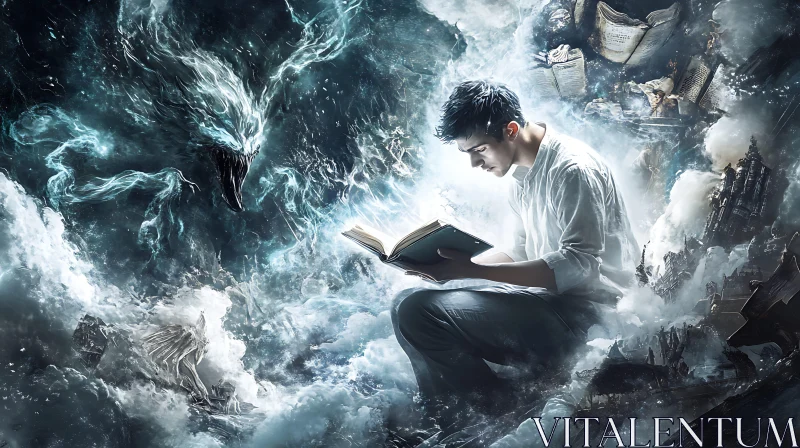 AI ART Fantasy Book Reader with Dragon