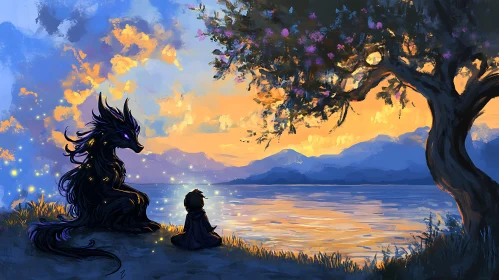 Fantasy Landscape with Child and Creature