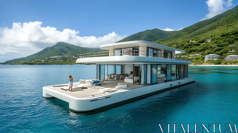 AI ART Modern Yacht in Scenic Tropical Waters