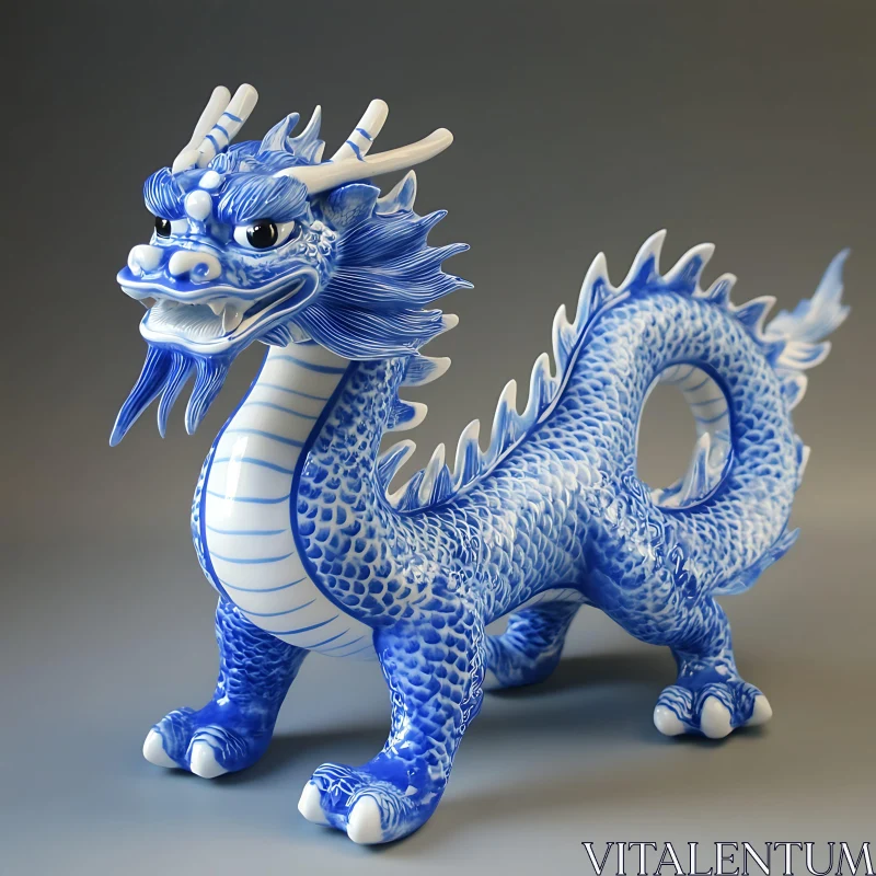 Blue and White Dragon Figurine AI Image