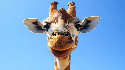 Giraffe Close-Up with Blue Background
