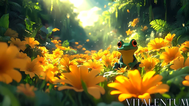 Vivid Frog Amidst Jungle Blooms AI Image