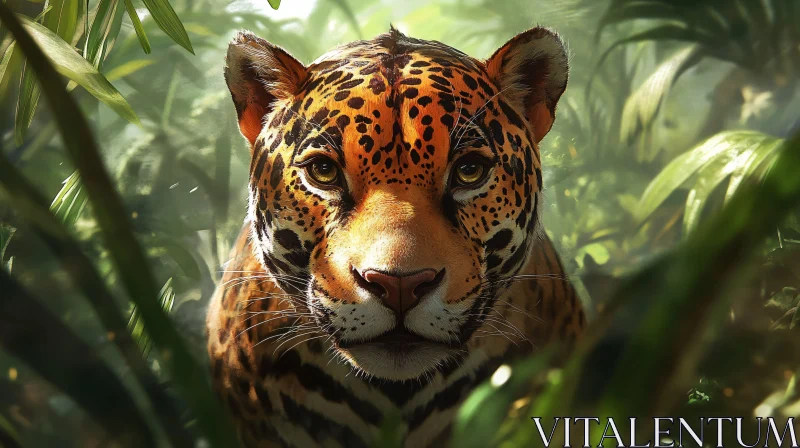 Jaguar amidst Lush Jungle Foliage AI Image