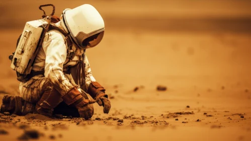 Astronaut Cleaning Up Dirt - Nostalgic and Adventurous Artwork
