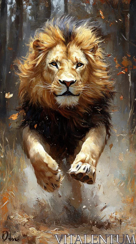 AI ART Leaping Lion Art on Canvas