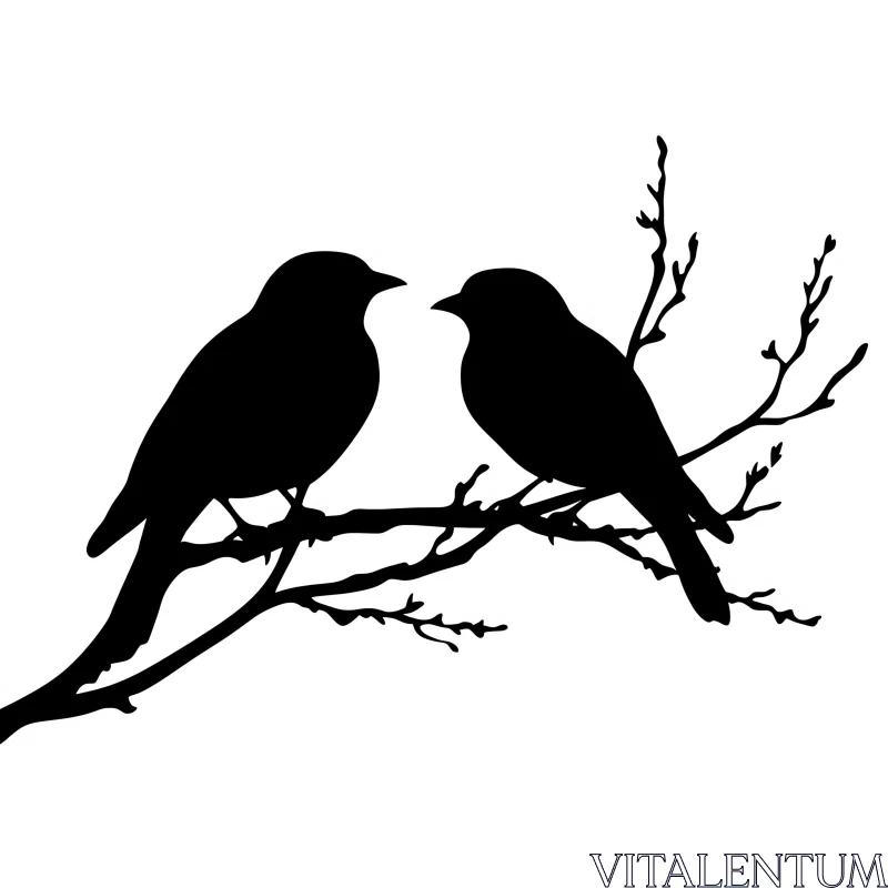 Two Birds Silhouette on a Branch AI Image