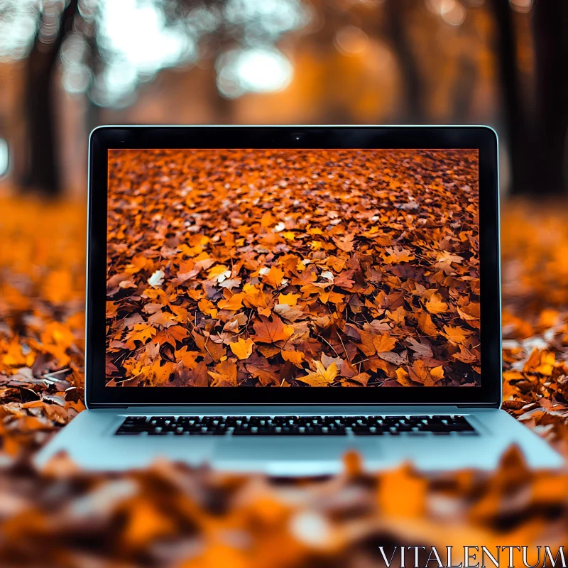 AI ART Autumn Leaves Reflected on a Laptop Screen