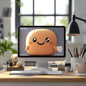 Cute Cartoon Character in Modern Office Setting