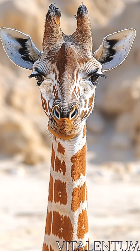 Wild Giraffe Portrait Under Sunlit Sands AI Image