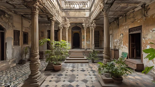 Old Courtyard Interior with Plants