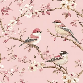 Birds and Blossoms on Pink Background