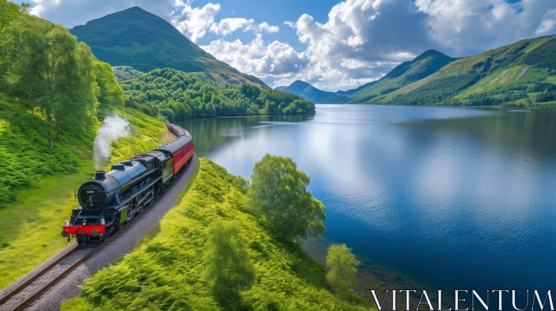 Captivating Steam Locomotive in Scottish Park: A Breathtaking Nature Scene AI Image