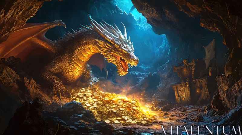 AI ART Golden Dragon in Cave