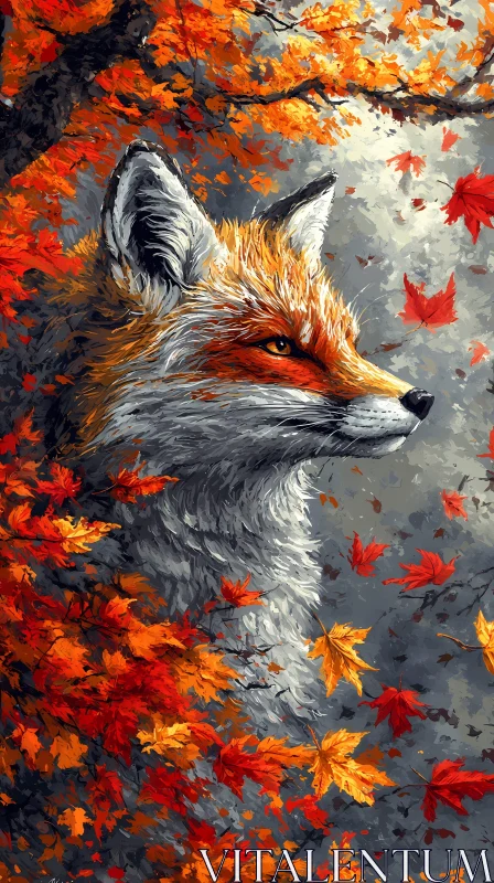 Enchanting Fox in Autumn Leaves AI Image