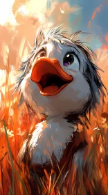 Charming Duck in a Sunset Field