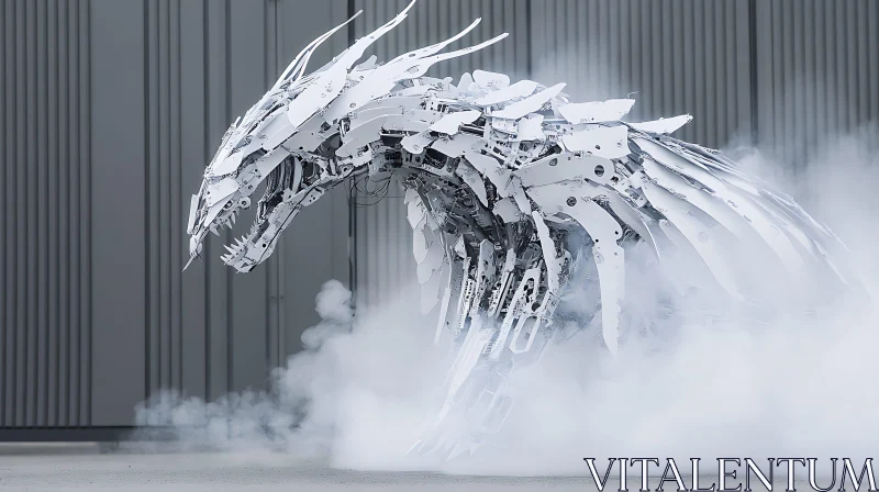 AI ART White Robotic Dragon Sculpture