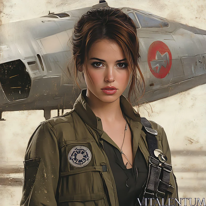 AI ART Female Pilot in Olive Green Jacket