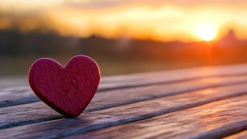 Wooden Heart at Sunset