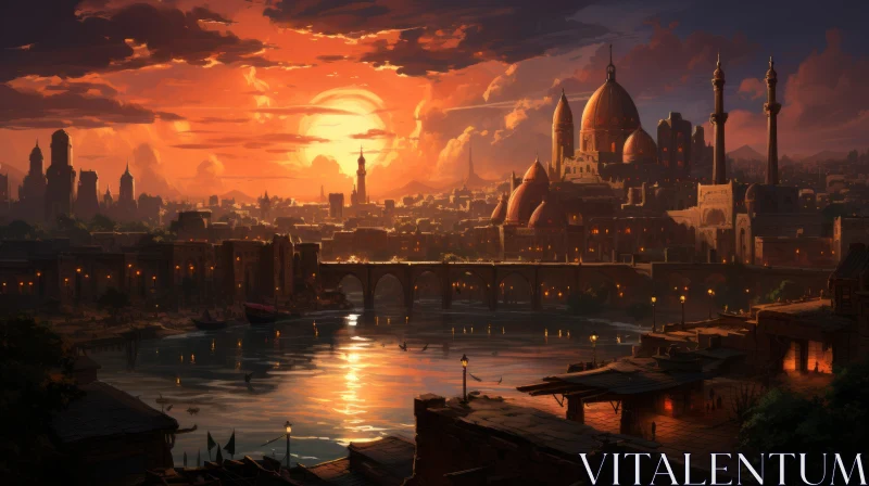 Enchanting Anime Cityscape at Sunset AI Image