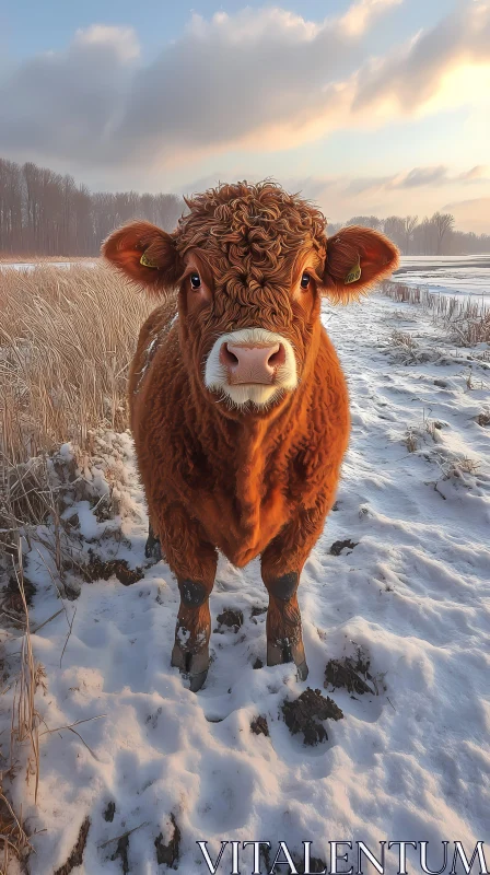 Serene Winter Cow AI Image