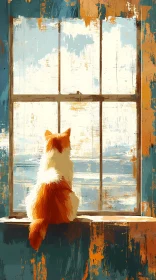 Sunlit Cat on Windowsill Art