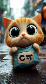 Cute Orange Tabby Kitten Holding Cloth