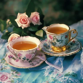 Floral Tea Set with Pink Roses