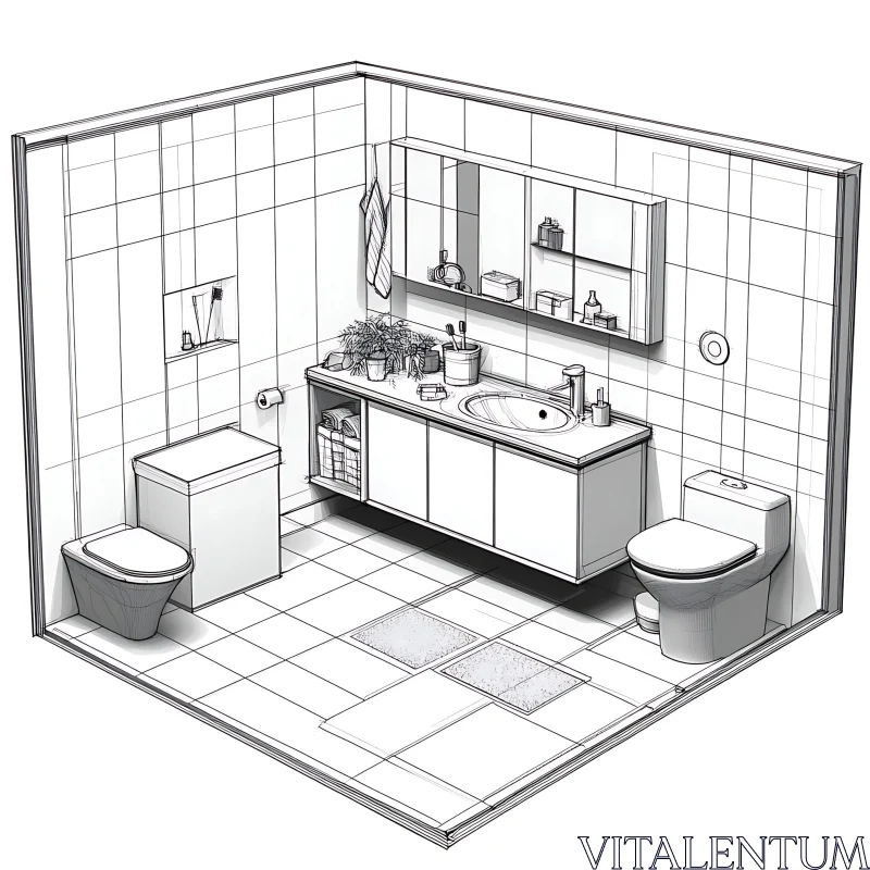 Monochrome Isometric Bathroom Design AI Image