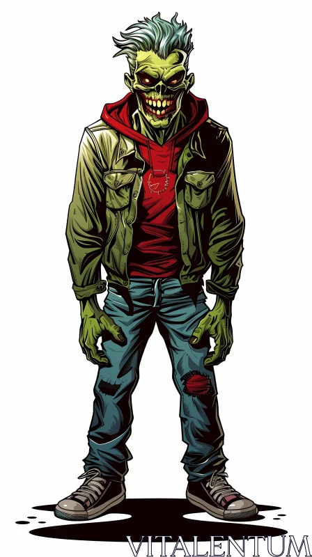 Illustration of a Male Zombie in Casual Attire AI Image