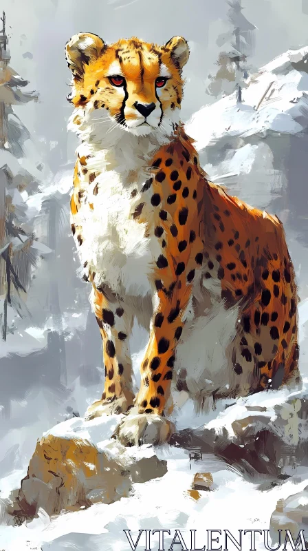 Cheetah in Winter Landscape AI Image