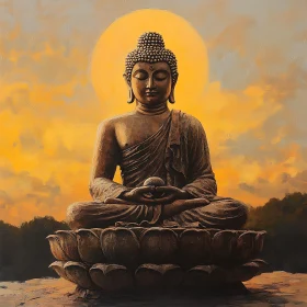 Meditative Buddha on Lotus Flower Art