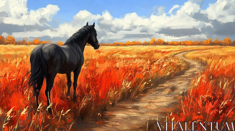 Majestic Horse in Autumn Landscape AI Image