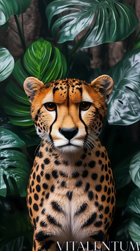 Cheetah Amidst Lush Green Leaves AI Image